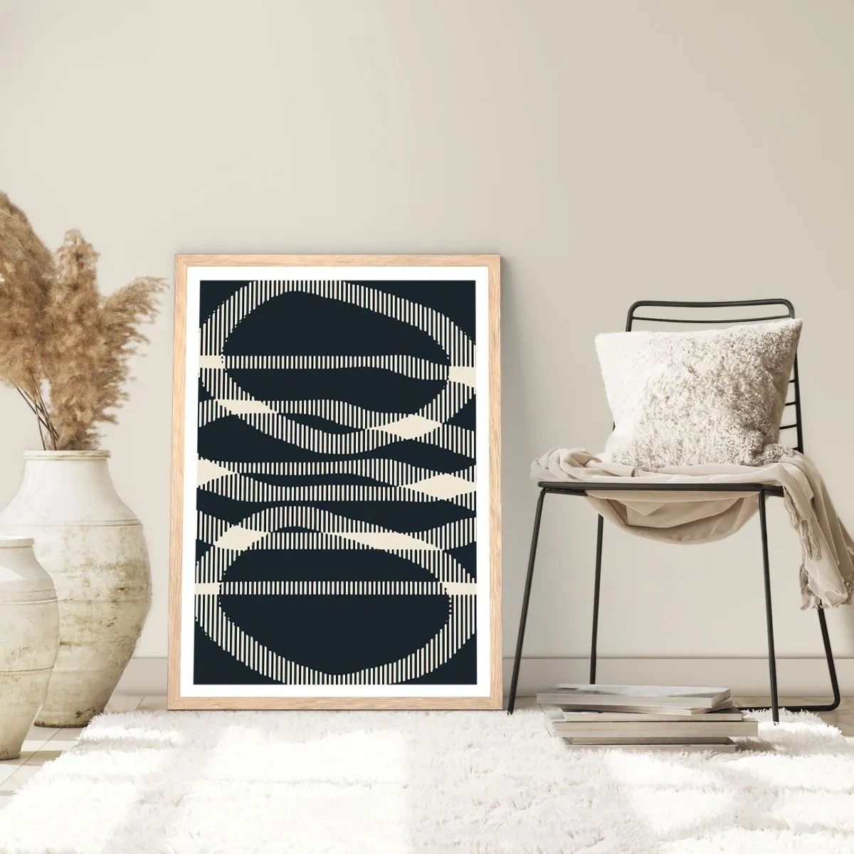 Plakat i ramme af lyst egetræ - Forsøg på at bryde igennem mørket - 50x70 cm