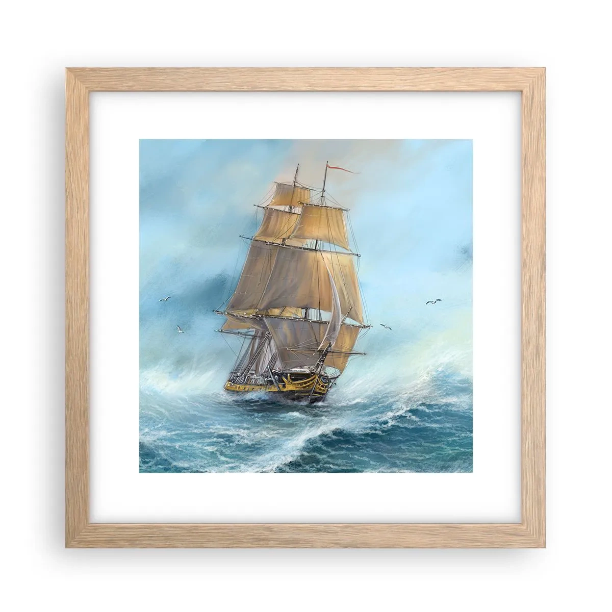 Plakat i ramme af lyst egetræ - Bølgende gennem bølgerne - 30x30 cm