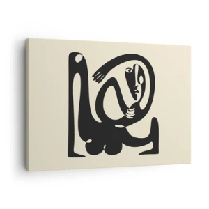 Lærredstryk - Billede på lærred - En abstrakt figur i sort på en beige baggrund - 70x50cm - Næsten Picasso - Moderne vægdekoration til stue og soveværelse ARTTOR