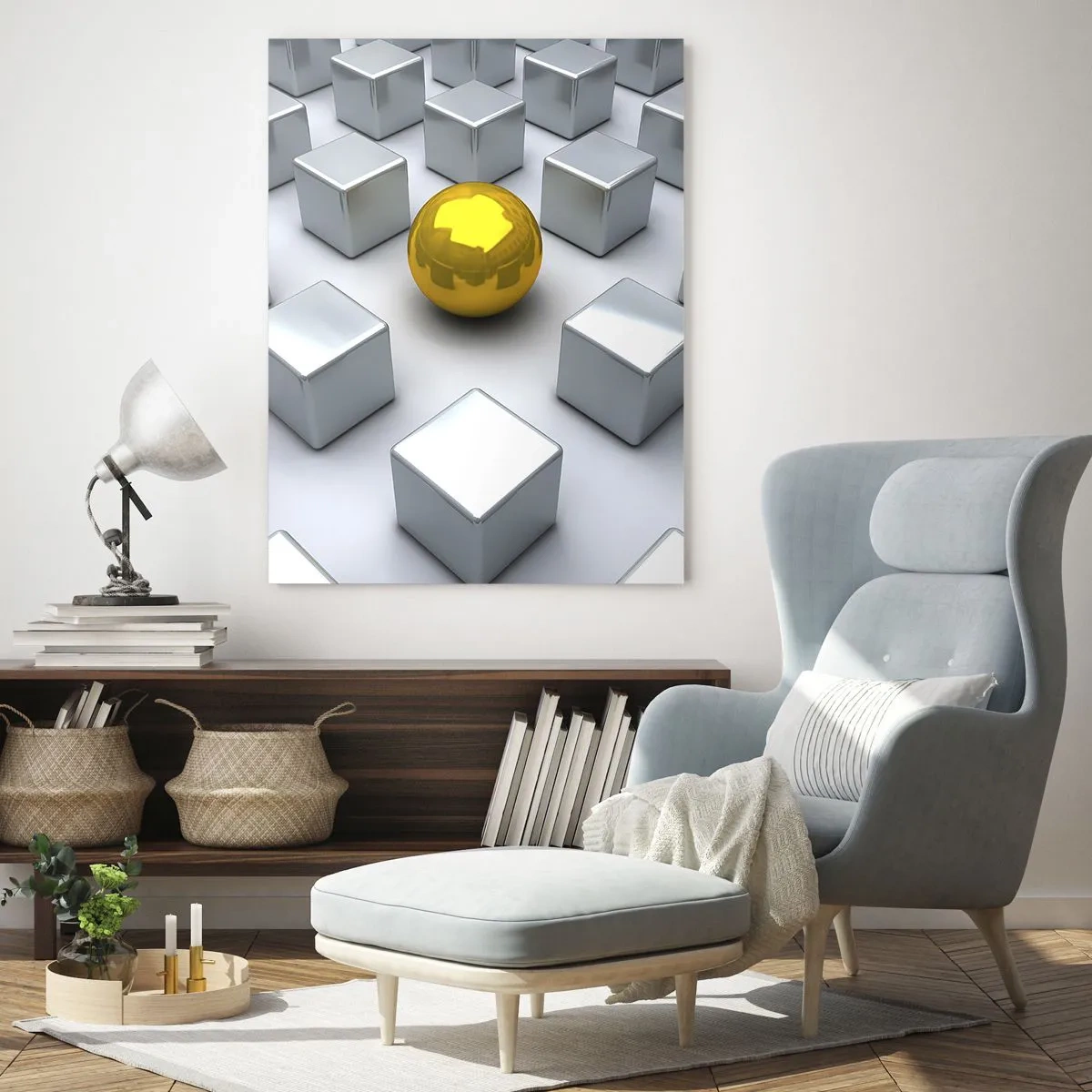 Billede på glas - Hvorfor mig? Geometrisk sammensætning - 80x120 cm
