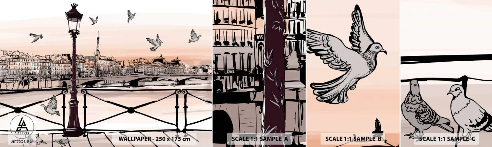 Prøve Fototapet Selvklæbende Deluxe Sticker - Over Paris' hustage - Arkitektur, By, Paris - 100x30 cm