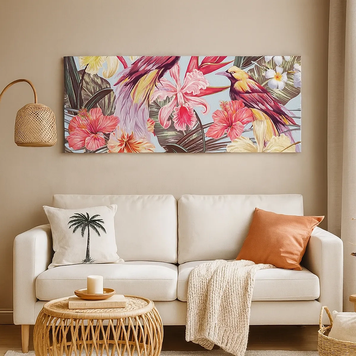 Lærredstryk - Billede på lærred - Kronblade og fjer - 30x30 cm