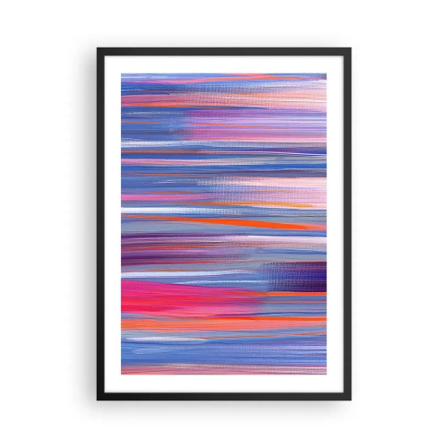 Plakat i sort ramme - Abstrakte vandrette linjer i nuancer af blå og lyserød - 50x70cm - Opstigning - Moderne vægdekoration til stue og soveværelse ARTTOR