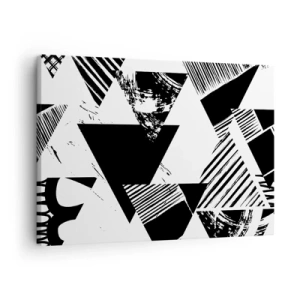 Lærredstryk - Billede på lærred - Geometriske mønstre i sort-hvid minimalistisk form - 70x50cm - Regn af trekanter - Moderne vægdekoration til stue og soveværelse ARTTOR
