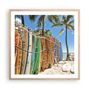 Plakat i ramme af lyst egetræ - Solrig sjov - 60x60 cm