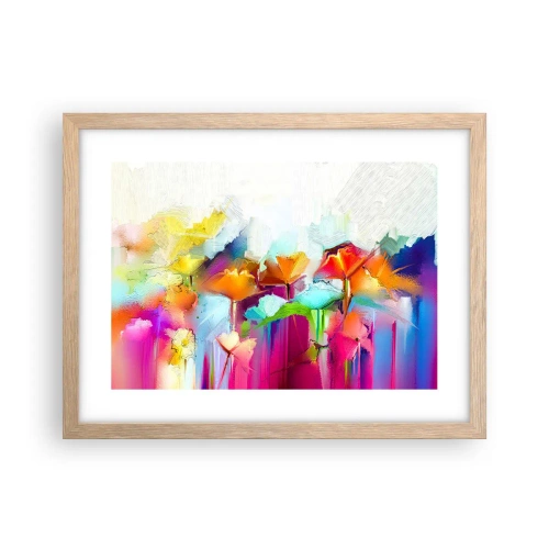 Plakat i ramme af lyst egetræ - Regnbuen i blomstring - 40x30 cm
