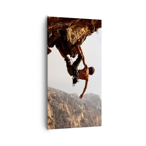 Lærredstryk - Billede på lærred - Verden skrumpede ind i en håndfuld på en klippeskrænt - 65x120 cm