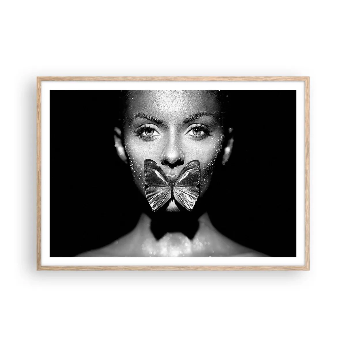 Plakat i ramme af lyst egetræ - Sommerfuglekys - 100x70 cm