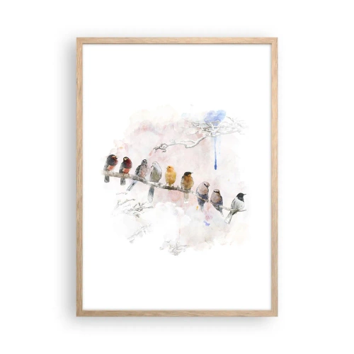 Plakat i ramme af lyst egetræ - Møde med vinger - 50x70 cm