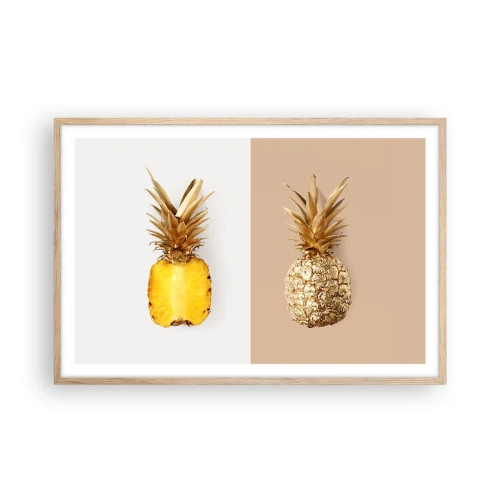 Plakat i ramme af lyst egetræ - Ananas til os - 91x61 cm
