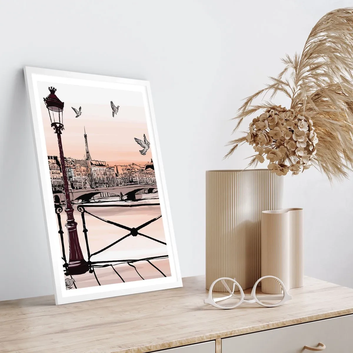 Plakat i hvid ramme - Over Paris' hustage - 50x70 cm