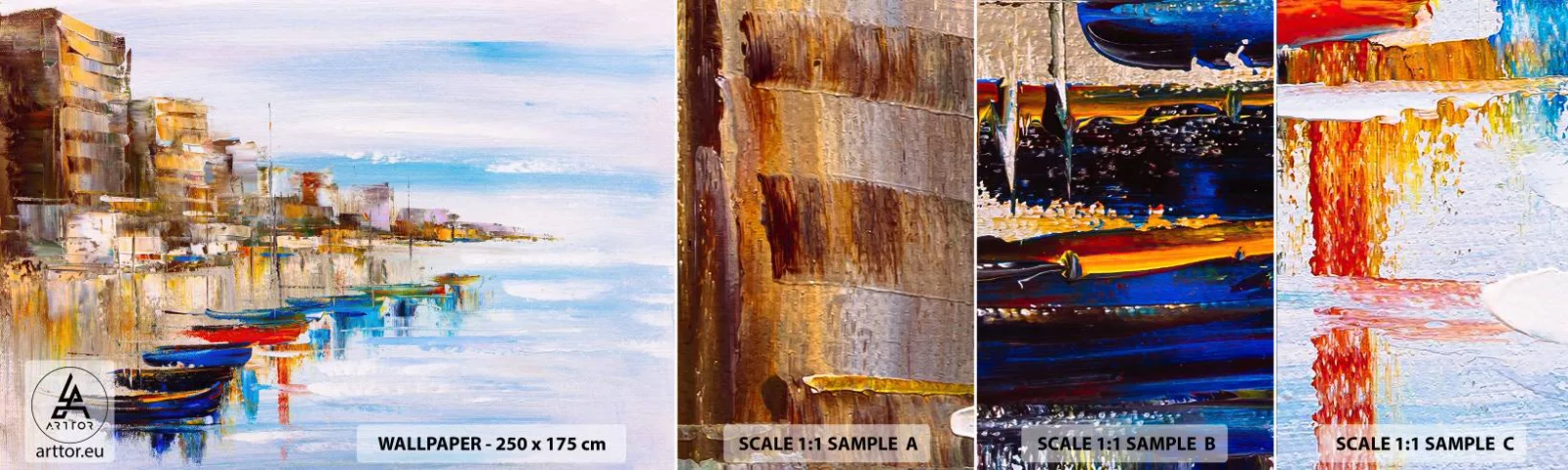 Fototapet Prøve Standard Eco - Flerfarvet urban havn - Landskab, Havn, Ved havet - 100x30 cm