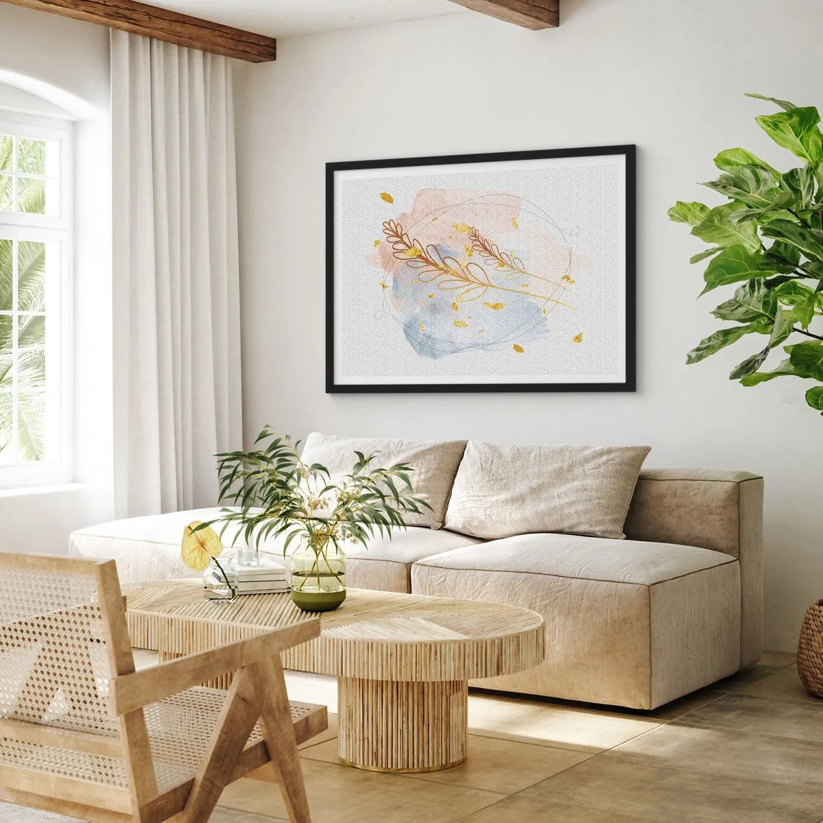 Plakat i sort ramme - En gylden eksplosion - 100x70 cm