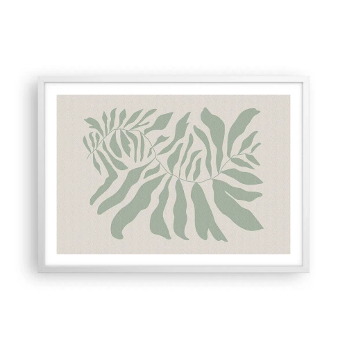 Plakat i hvid ramme - Smaragdgrøn gren - 70x50 cm