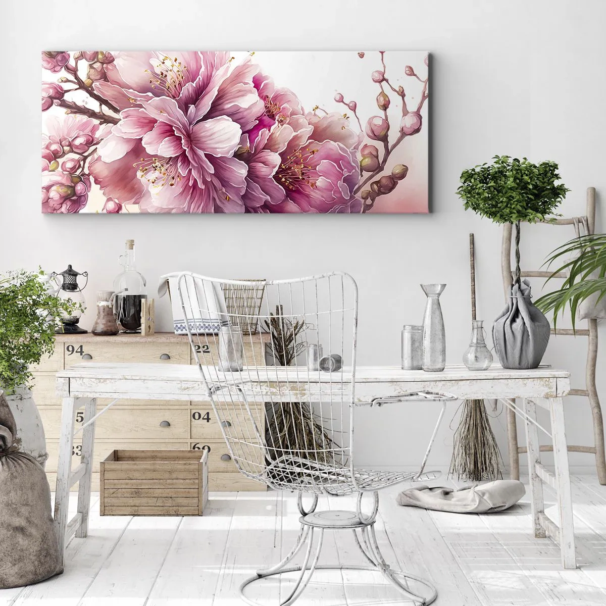 Lærredstryk - Billede på lærred - Kirsebærblomst - 140x50 cm