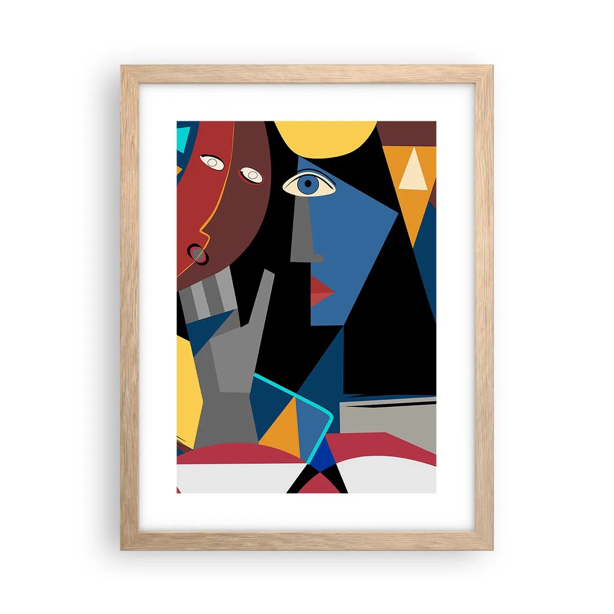 Plakat i ramme af lyst egetræ - Kubistisk samtale - 30x40 cm