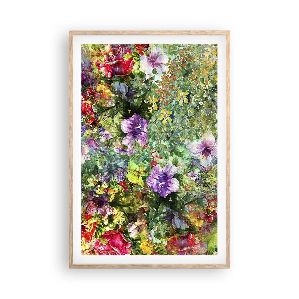 Plakat i ramme af lyst egetræ - Ind i blomsterne ved fortabelse - 61x91 cm