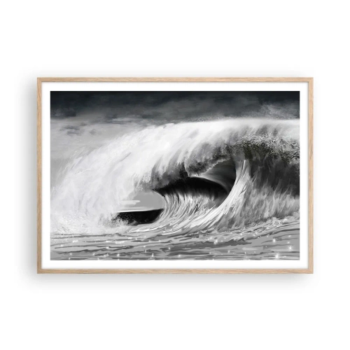 Plakat i ramme af lyst egetræ - Havets vrede - 100x70 cm