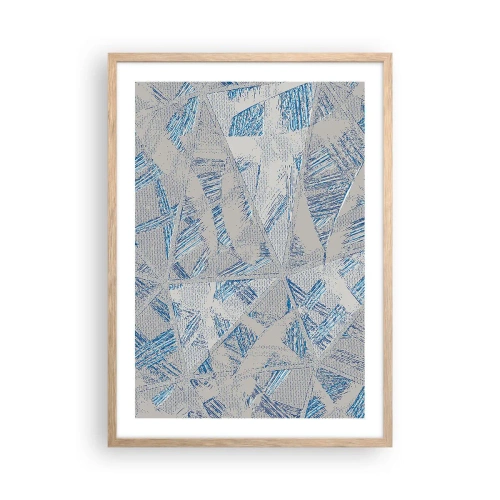 Plakat i ramme af lyst egetræ - I en gråblå labyrint - 50x70 cm