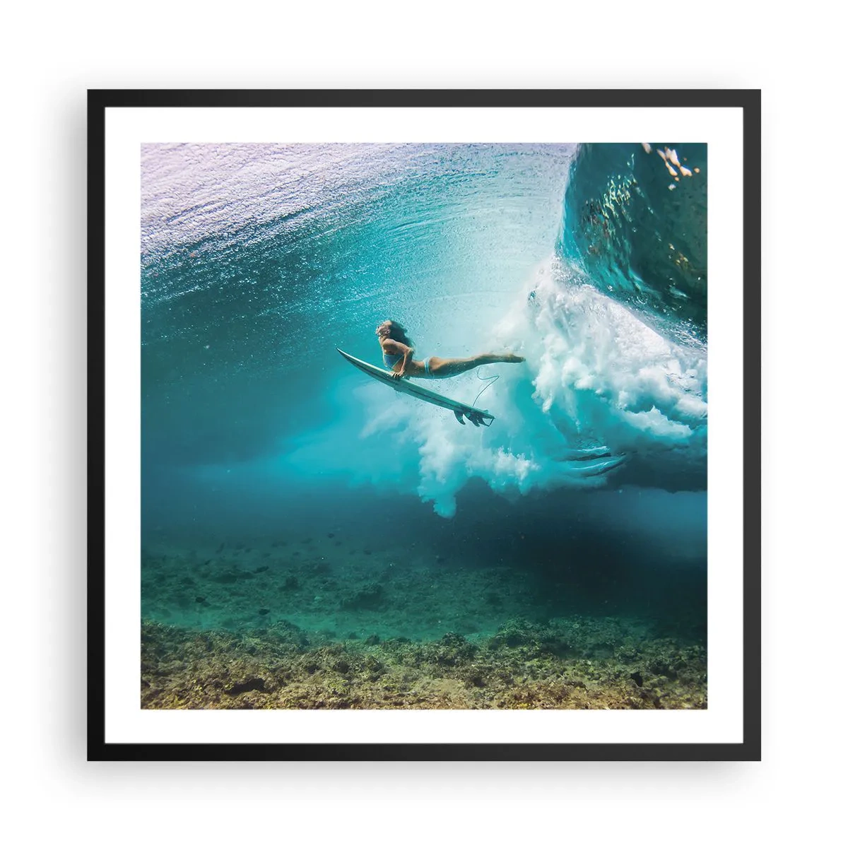 Plakat i sort ramme - Undervandsverden - 60x60 cm