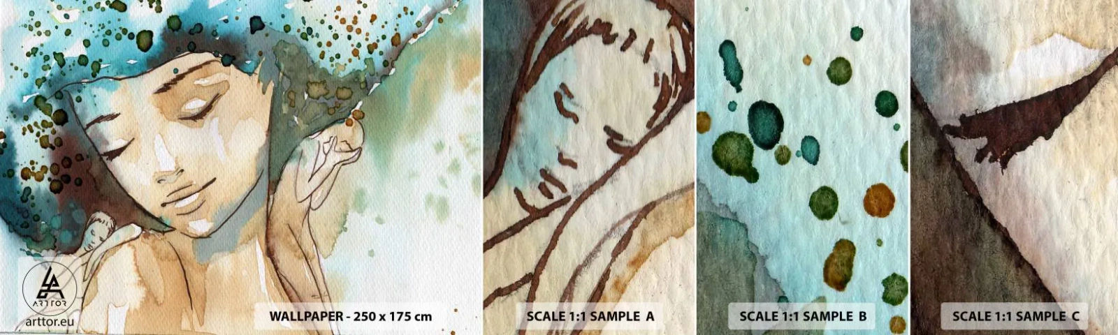 Prøve Fototapet Selvklæbende Deluxe Sticker - Lady in blue - Abstraktion, Kvinde, Kvindens ansigt - 100x30 cm