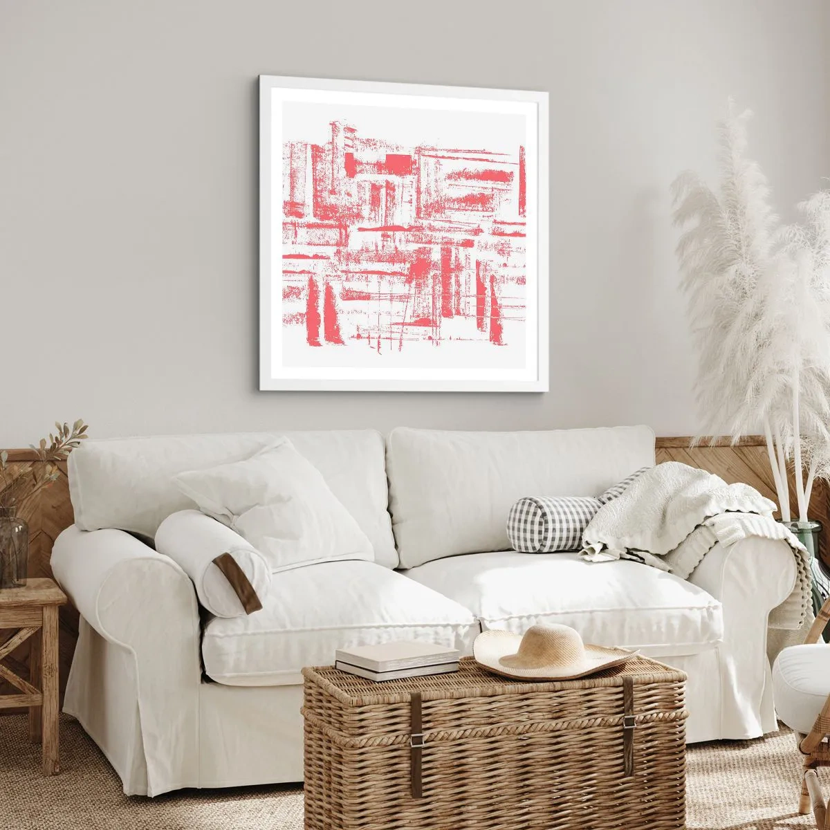 Plakat i hvid ramme - Rød by - 40x40 cm