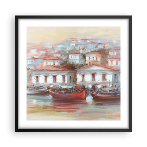 Plakat i sort ramme - Lykkelig by - 50x50 cm