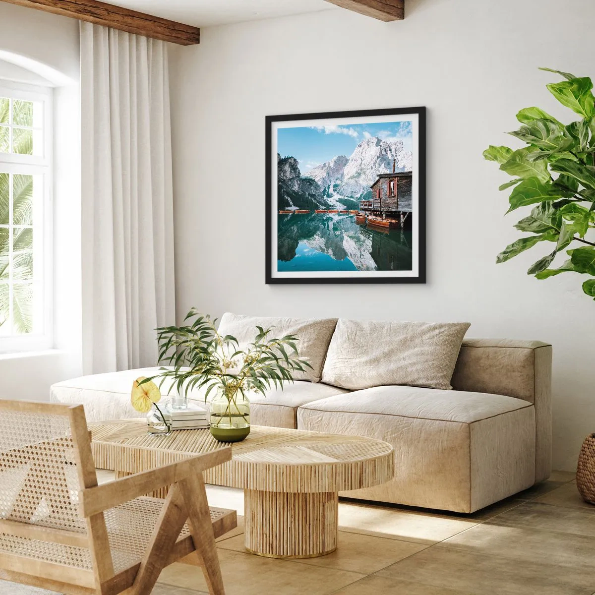 Plakat i sort ramme - Krystalklar bjergmorgen - 30x30 cm