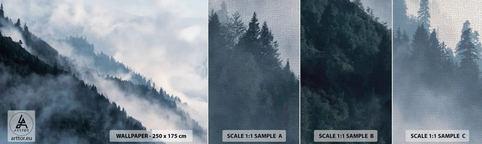 Prøve Fototapet Premium Canvas - Bjergenes mystik - Landskab, Bjerge, Skov - 100x30 cm