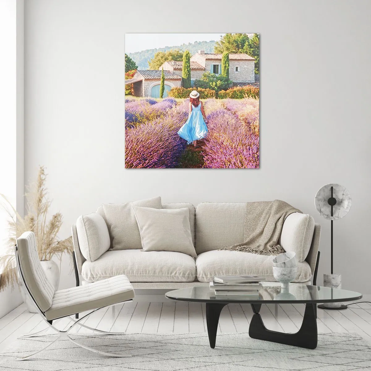 Billede på glas - Lavendel pige - 50x50 cm