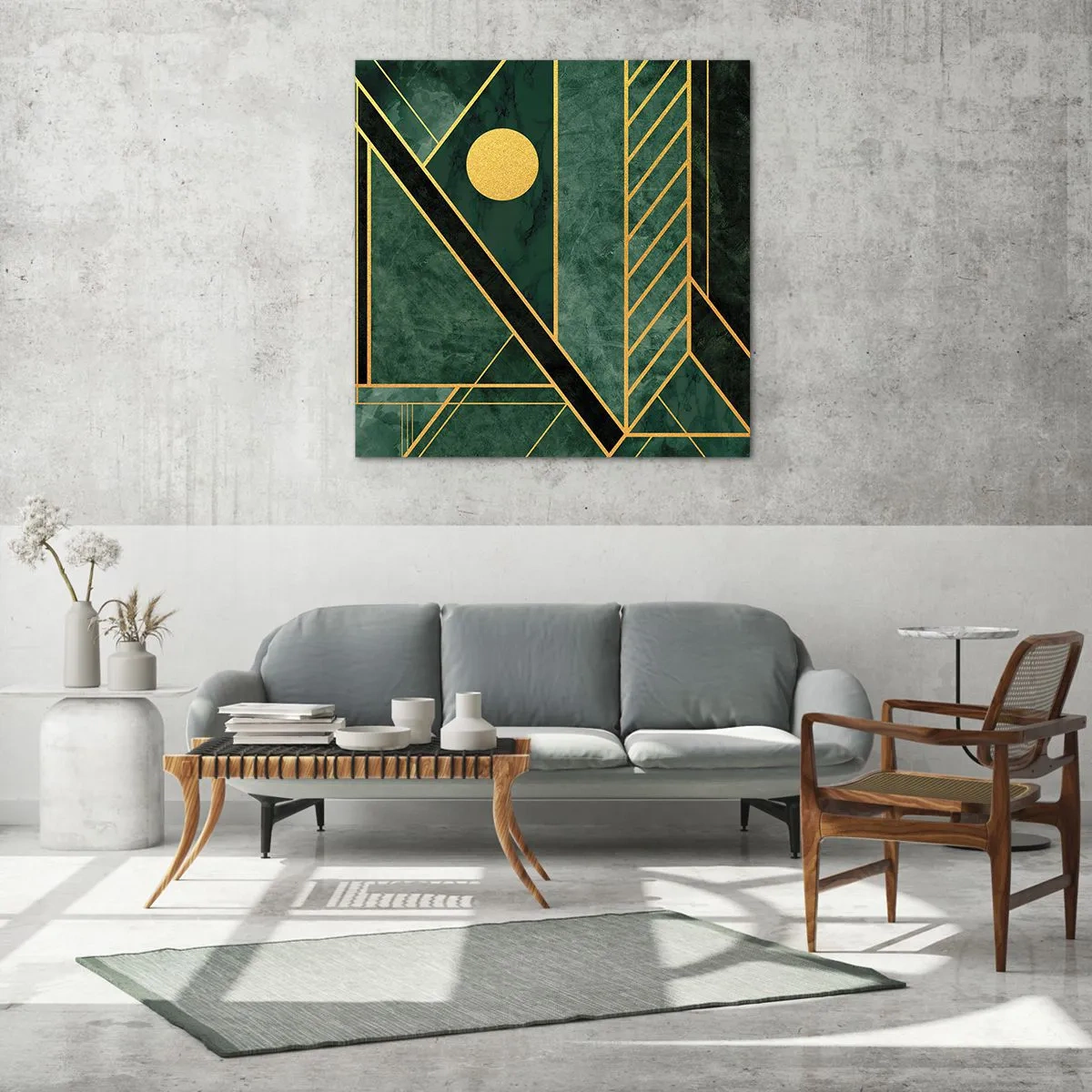 Billede på glas - Dynamikken i guld og azurblå - 30x30 cm