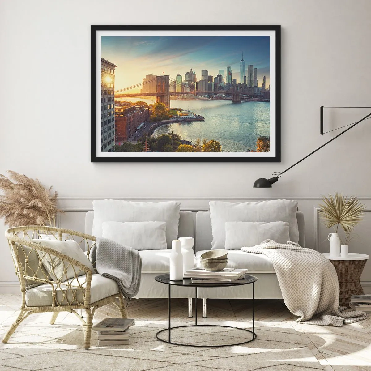 Plakat i sort ramme - Den store bys daggry - 100x70 cm