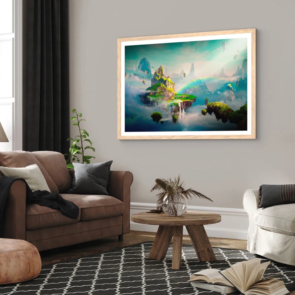 Plakat i ramme af lyst egetræ - Midden - lykkelige øer - 91x61 cm