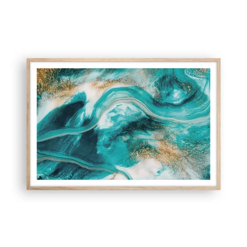 Plakat i ramme af lyst egetræ - Flod af guld - 91x61 cm