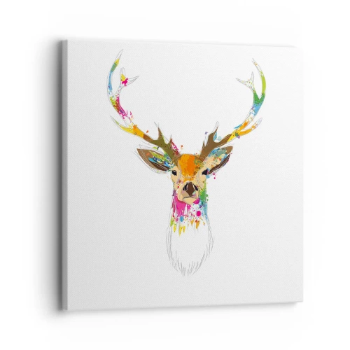 Lærredstryk - Billede på lærred - Blid kronhjort badet i farver - 30x30 cm