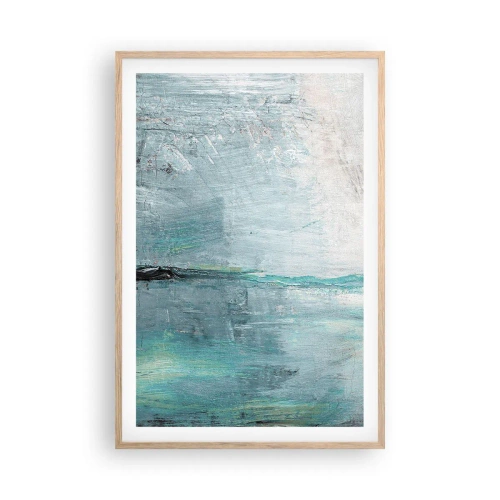 Plakat i ramme af lyst egetræ - Horisontalt med blå farve - 61x91 cm