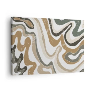 Lærredstryk - Billede på lærred - Jordnære mønstre i nuancer af brunt og grønt - 70x50cm - Slyngninger af jordfarver - Moderne vægdekoration til stue og soveværelse ARTTOR