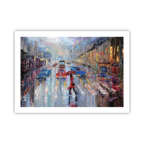 Plakat - Regnfuld eftermiddag i byen - 70x50 cm