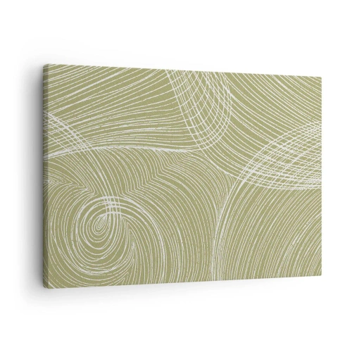 Lærredstryk - Billede på lærred - Grønne og hvide linjer i en abstrakt komposition - 70x50cm - Indviklet abstraktion i hvidt - Moderne vægdekoration til stue og soveværelse ARTTOR