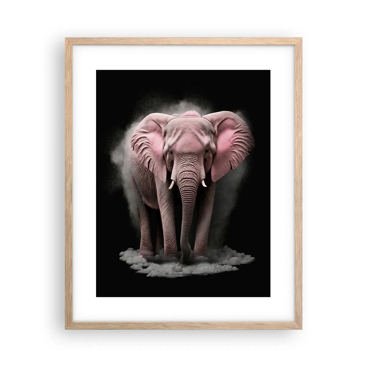 Plakat i ramme af lyst egetræ - Tænk ikke på en lyserød elefant! - 40x50 cm