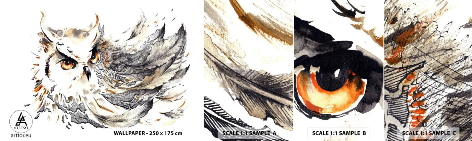 Prøve Fototapet Selvklæbende Deluxe Sticker - Hun kom fra den magiske verden - Fugl, Ugle, Grafik - 100x30 cm