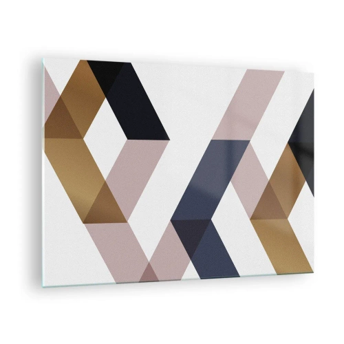 Billede på glas - Geometrisk mønster i guld- og beige nuancer - 70x50cm - Planer og vinkler - Moderne vægdekoration til stue og soveværelse ARTTOR
