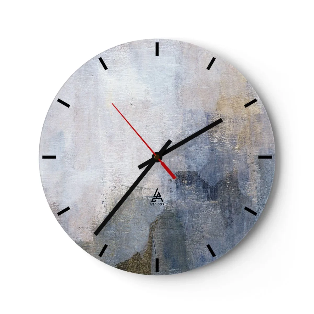 Vægur, Uret - Abstrakt komposition i nuancer af blå og grå - 30x30cm - Farvetoner og akkorder - Moderne vægdekoration til stue, køkken og soveværelse ARTTOR