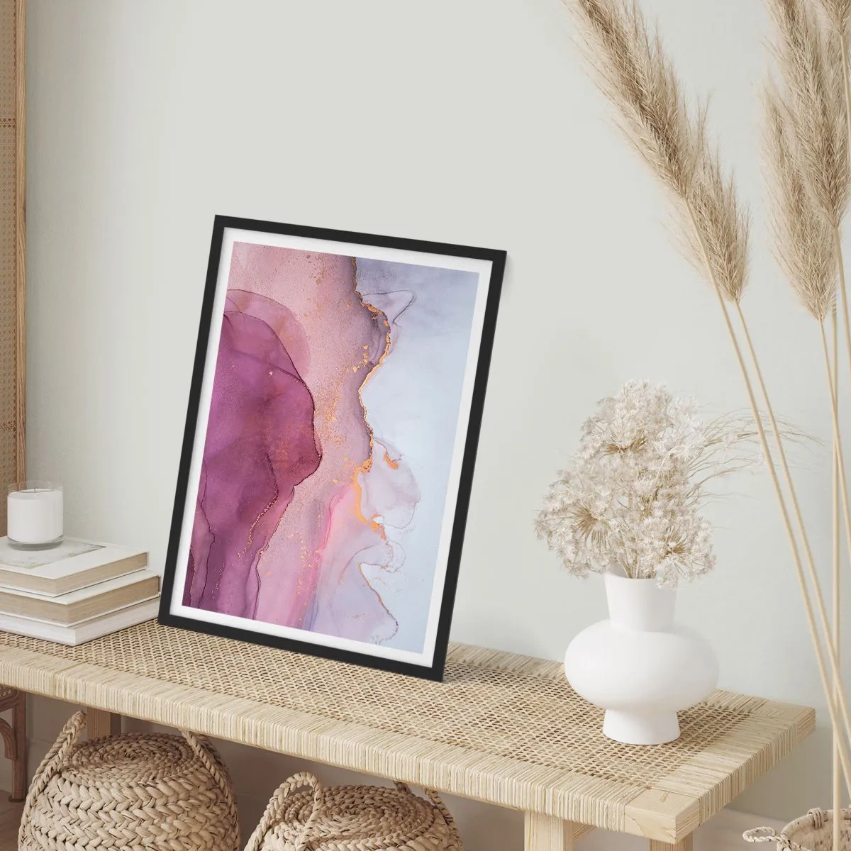 Plakat i sort ramme - Lilla og violette bølger - 61x91 cm