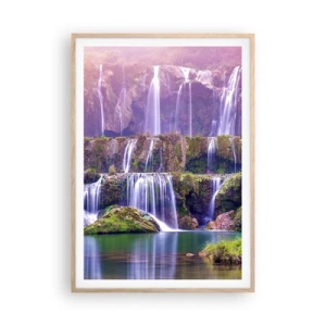 Plakat i ramme af lyst egetræ - Trappe til himlen - 70x100 cm