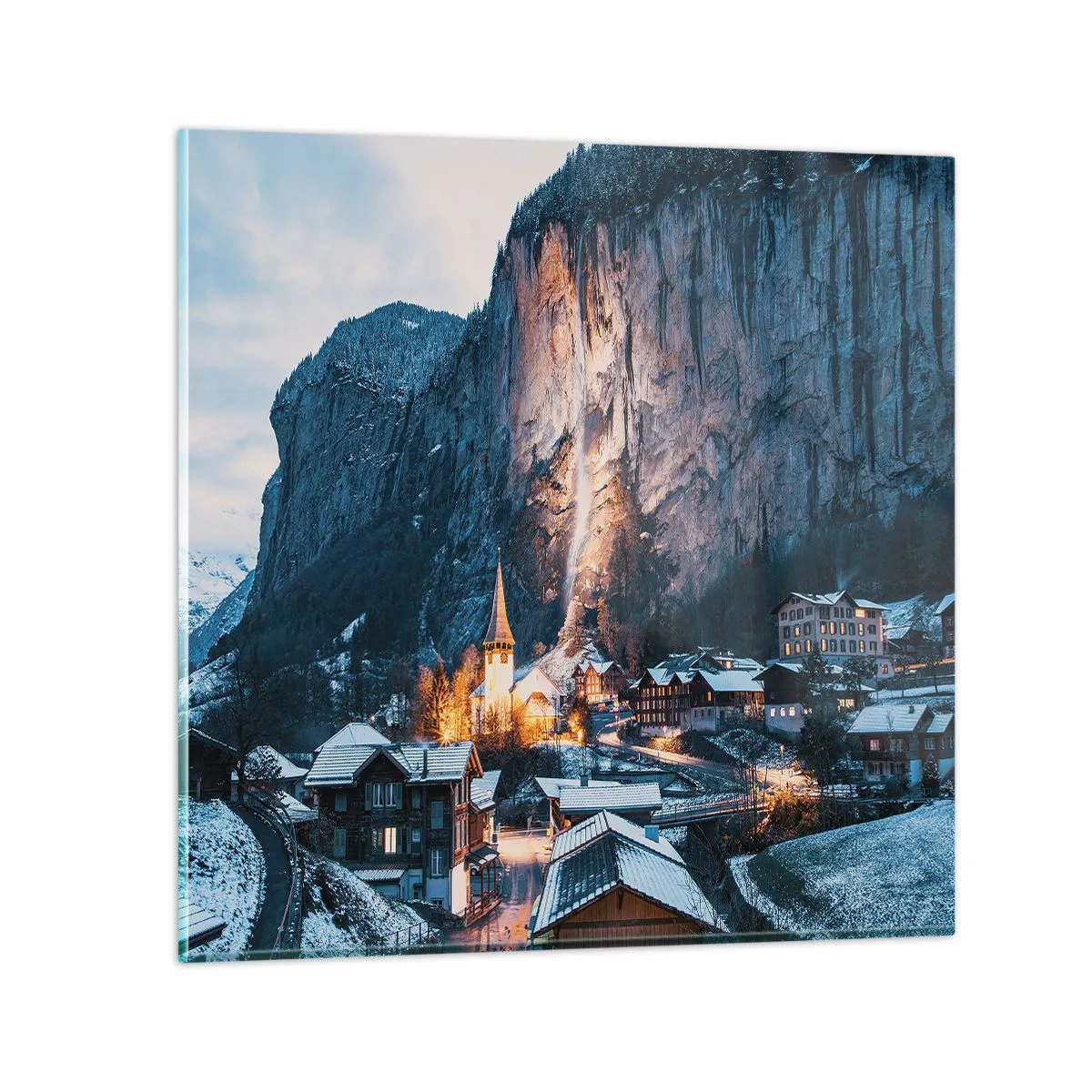 Billede på glas - Vinterens lysende ånd - 70x70 cm