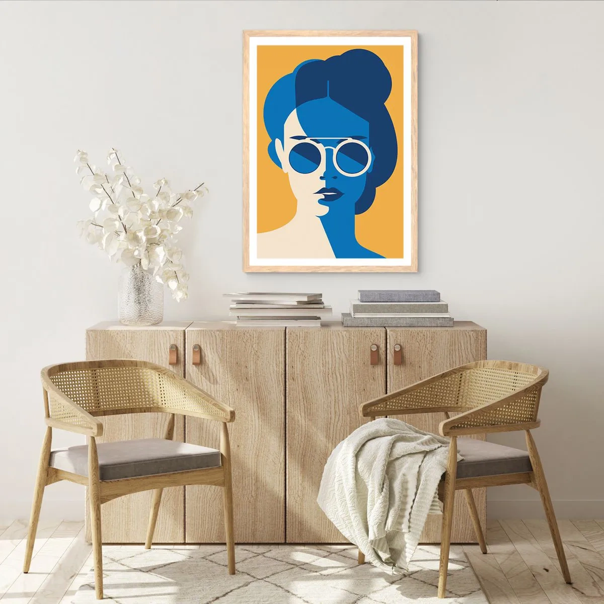 Plakat i ramme af lyst egetræ - Ferie-look - 50x70 cm