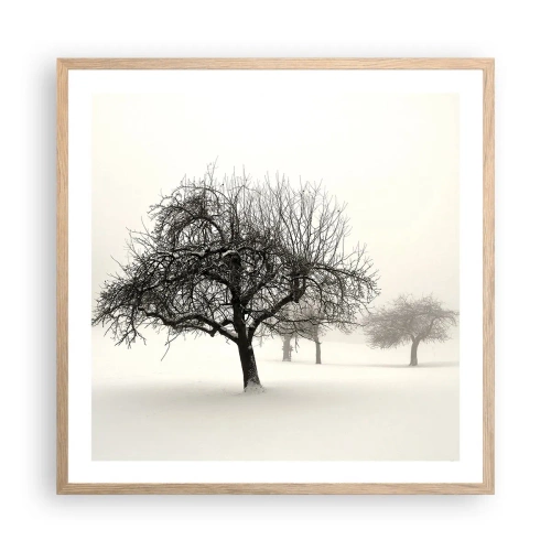 Plakat i ramme af lyst egetræ - Vintersøvn - 60x60 cm