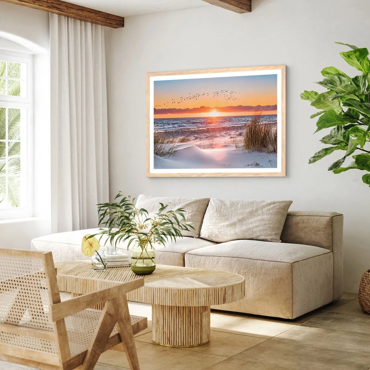Plakat i ramme af lyst egetræ - Vandret landskab - 40x30 cm