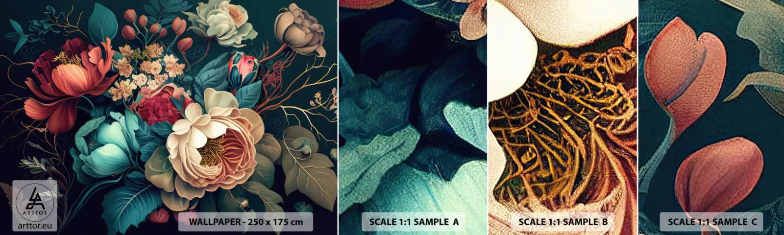 Prøve Fototapet Selvklæbende Deluxe Sticker - Charme fra det 19. århundrede - Blomster, Shabby Chic, Klassisk - 100x30 cm